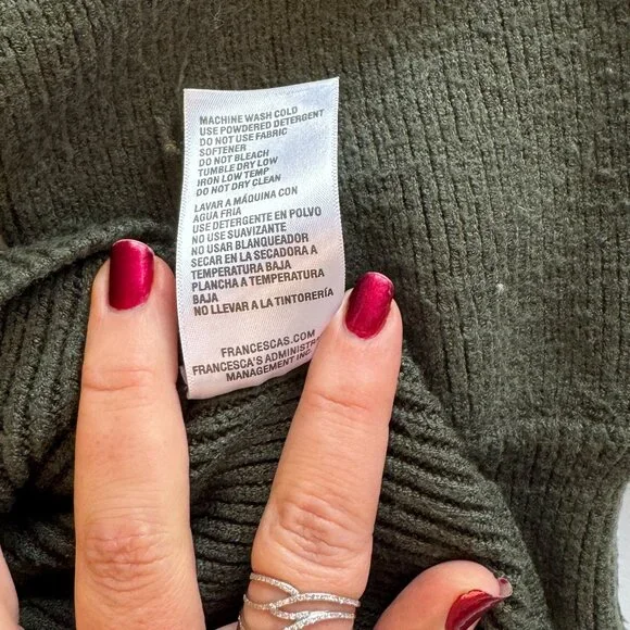 Francesca's Mi Ami Avery Balloon Sleeve Turtleneck Sweater - Olive Green, Large - Picture 10 of 12